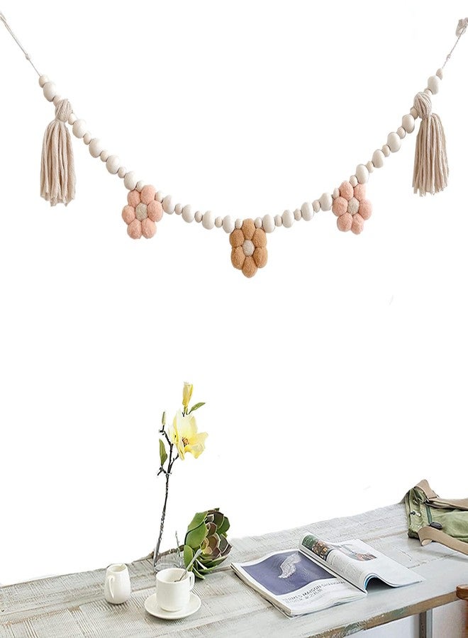 TTFdacai 1 Pcs Boho Tassel Garland with Wooden Beads, Daisy Wooden Tassel Garland Decor for Farmhouse Wall Classroom Daisy Birthday Party Banner Baby Shower Decoration - Image 1